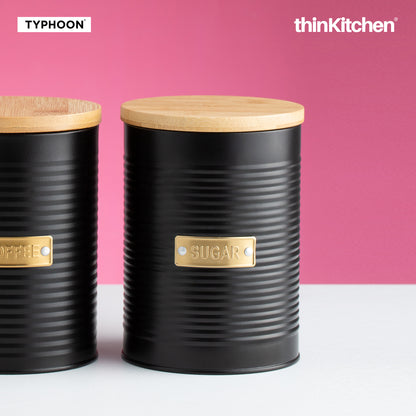 Typhoon Otto Sugar Storage Canister – 1.4L | Matt Black Ribbed Design | Bamboo Lid | Airtight Silicone Seal | Durable & Sustainable Kitchen Storage