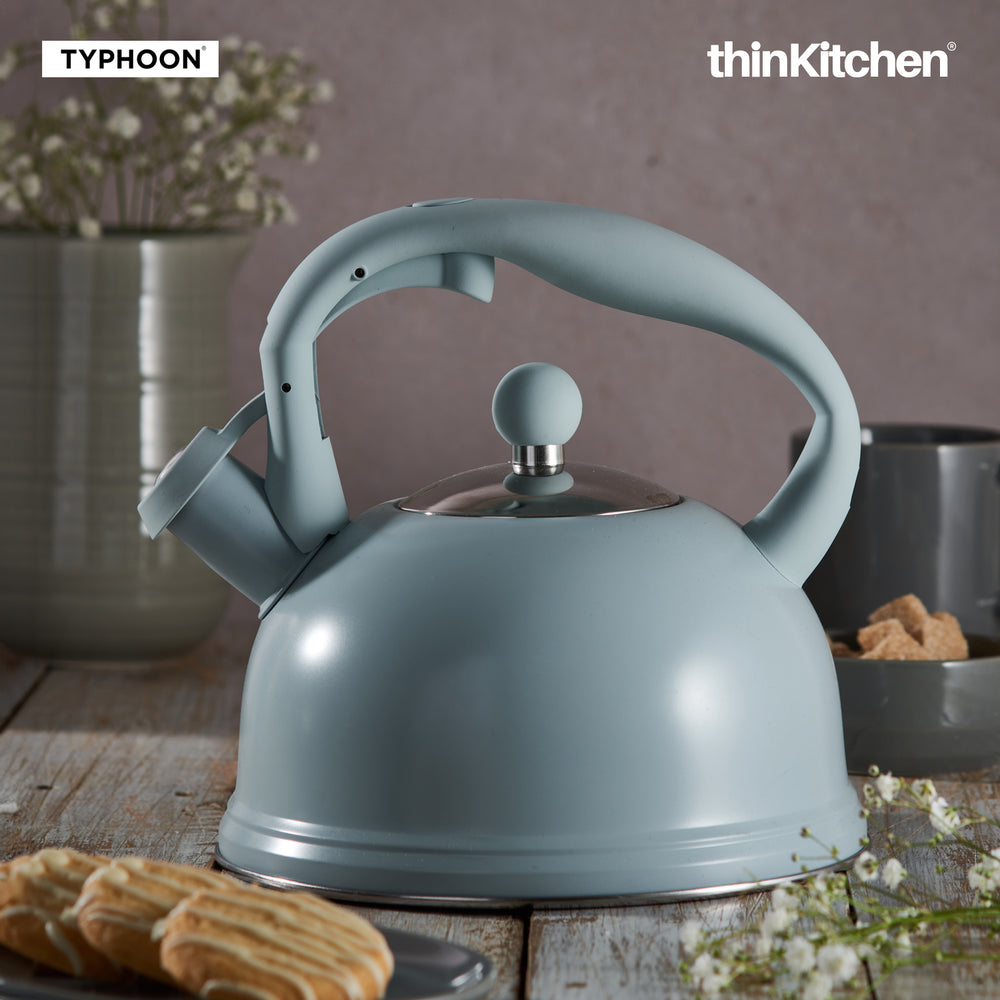Typhoon Light Blue Stove Top Kettle, 1.8 Litre | Whistling Induction Kettle with Soft Touch Handle