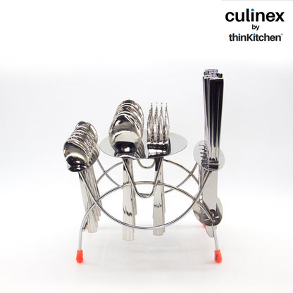 Culinex by thinKitchen | Unity Cutlery 24 pc Set with stand - Dessert Spoon, Dessert fork, Dessert knife, Tea spoon, 6 each