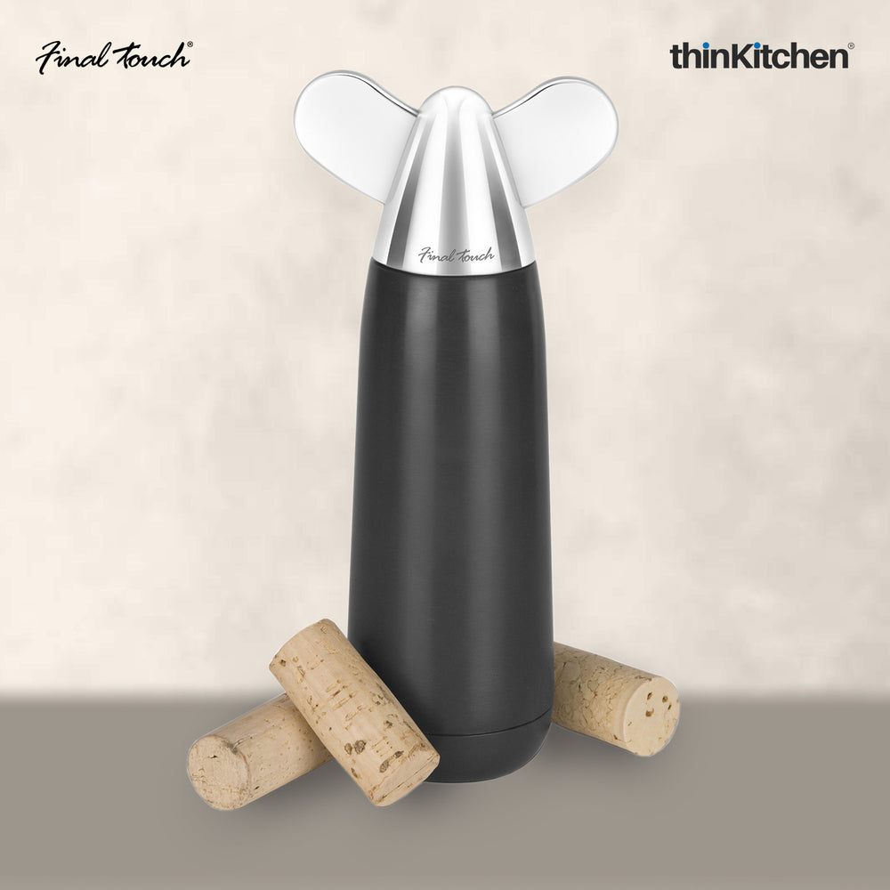 Final Touch Easy Turn Premium Corkscrew, Wine Bottle Opener with Spring Assist Mechanism  -Black