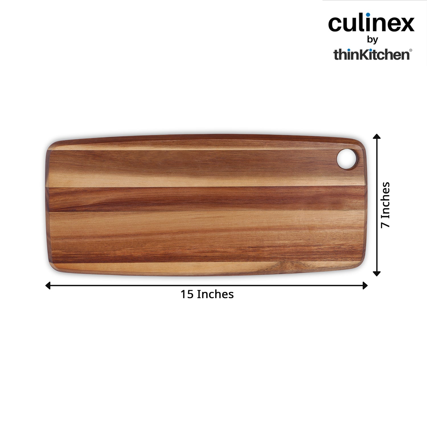 Culinex by thinKitchen 2-in-1 Acacia Wood Chopping, Cutting & Serving Board | Natural Solid Wood, Durable Wooden Kitchen Board with Hanging Hole - 3