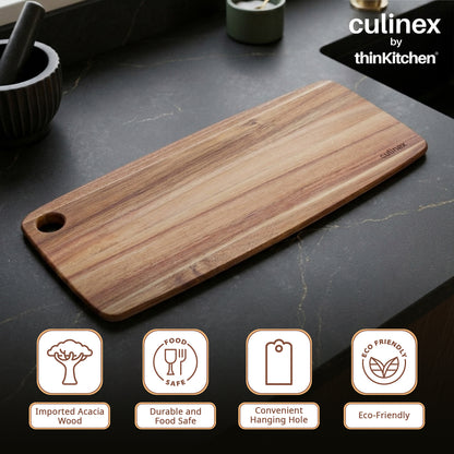 Culinex by thinKitchen 2-in-1 Acacia Wood Chopping, Cutting & Serving Board | Natural Solid Wood, Durable Wooden Kitchen Board with Hanging Hole