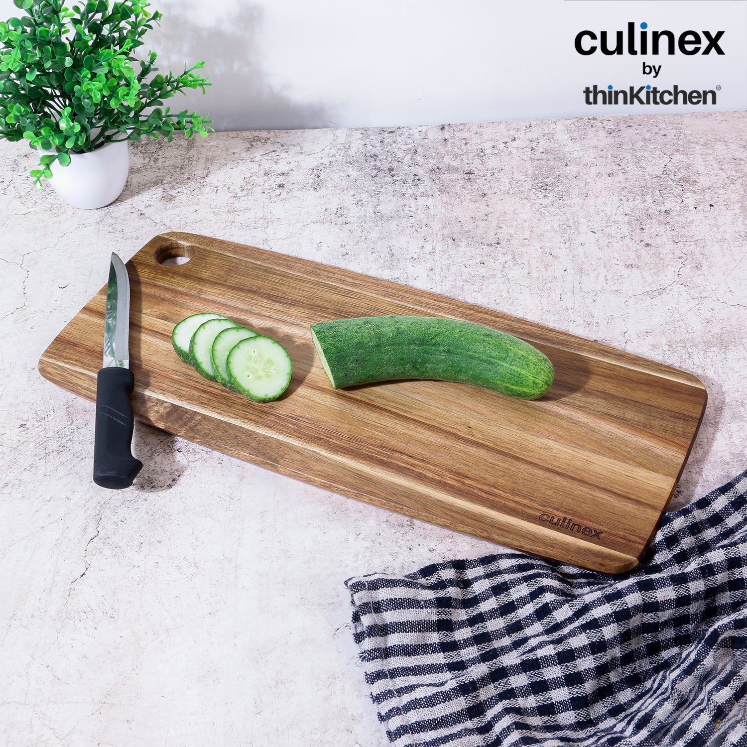 Culinex by thinKitchen 2-in-1 Acacia Wood Chopping, Cutting & Serving Board | Natural Solid Wood, Durable Wooden Kitchen Board with Hanging Hole - 1