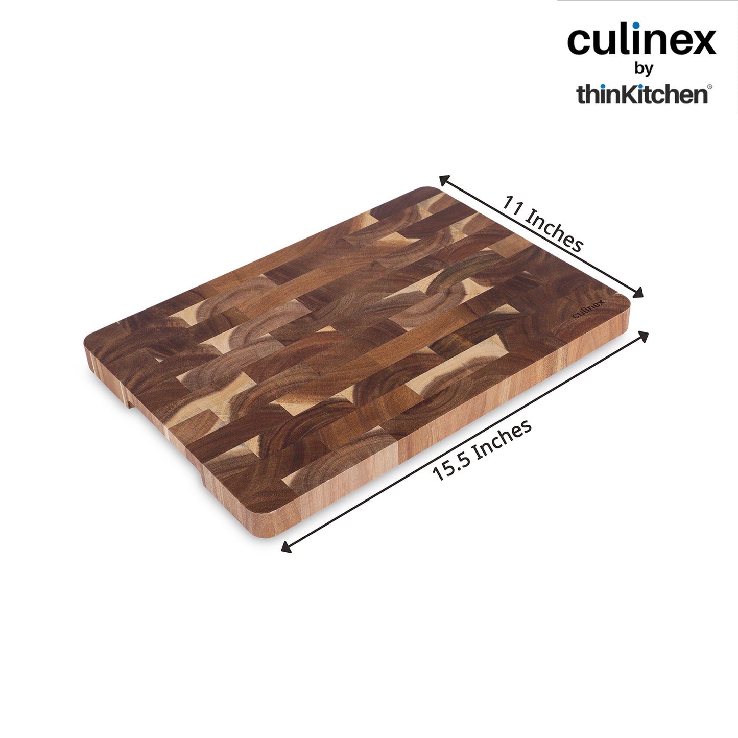 Culinex by thinKitchen End-Grain Wooden Chopping Board | Solid Acacia Wood Butcher Block | Heavy-Duty Chopping, Carving & Serving Board | Reversible Design with Side Handles