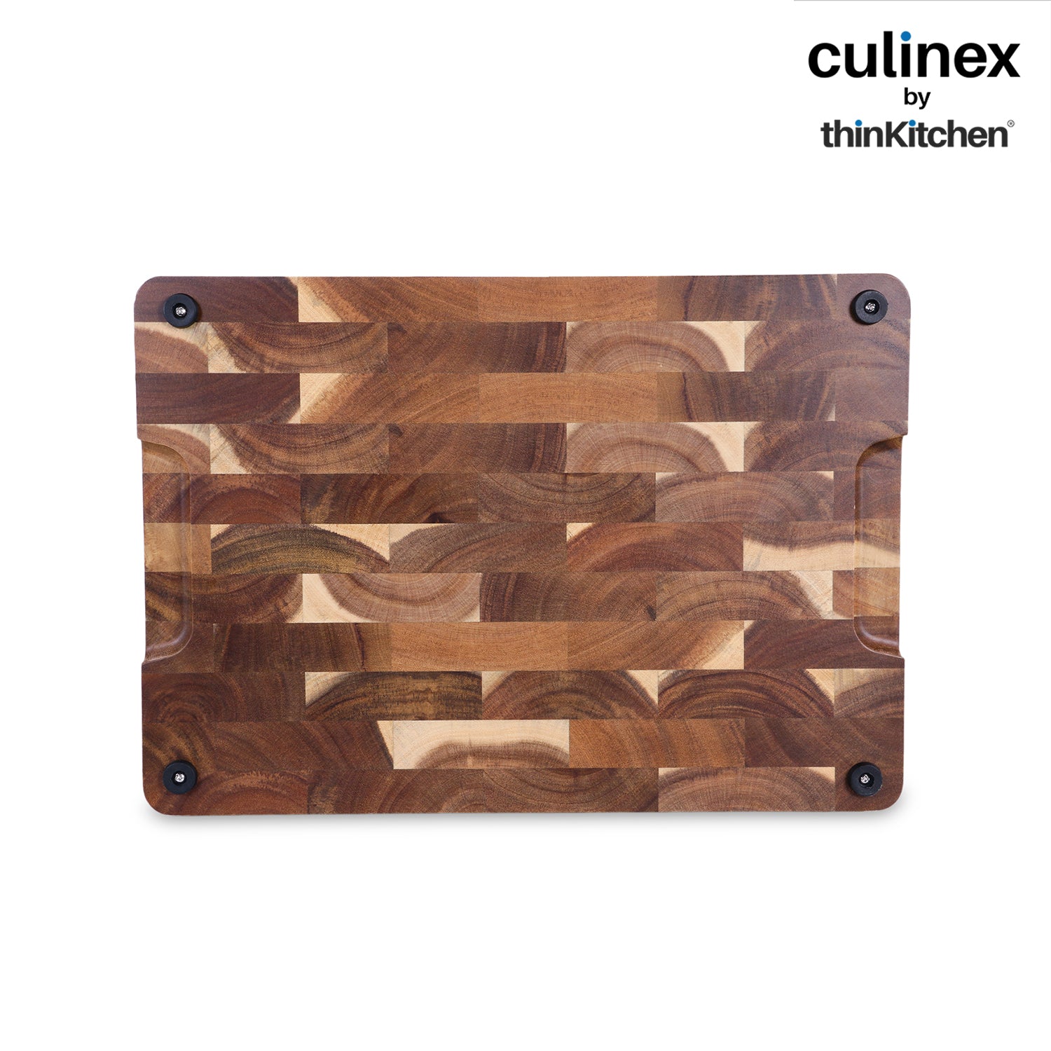 Culinex by thinKitchen End-Grain Wooden Chopping Board | Solid Acacia Wood Butcher Block | Heavy-Duty Chopping, Carving & Serving Board | Reversible Design with Side Handles - 5