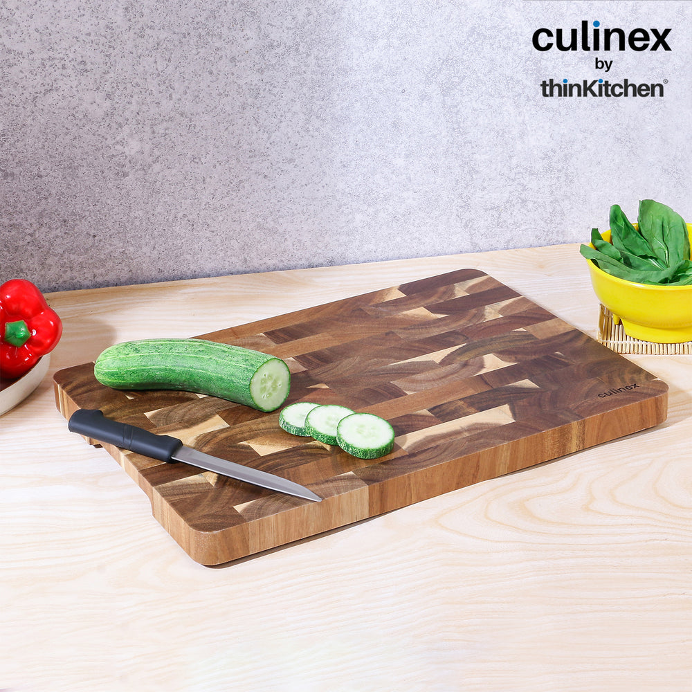 Culinex End-Grain Acacia Wood Premium Wooden Chopping Board with Reversible Design and Side Handles | Heavy-Duty Chopping, Carving & Serving Board