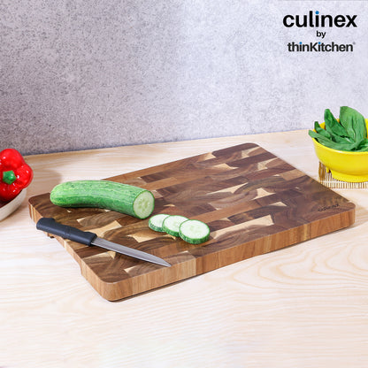 Culinex by thinKitchen End-Grain Wooden Chopping Board | Solid Acacia Wood Butcher Block | Heavy-Duty Chopping, Carving & Serving Board | Reversible Design with Side Handles