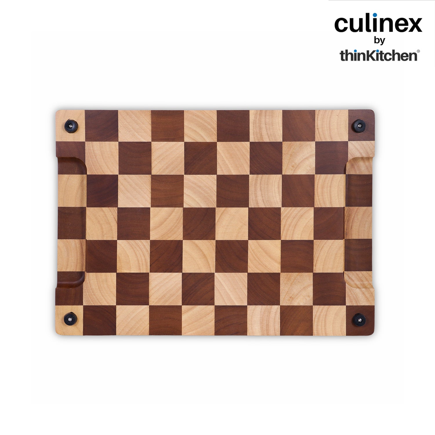 Culinex by thinKitchen Double-Sided Cutting Board | Rubber Wood & Carbonized Rubber Wood, Checkered Design with Juice Groove | Eco-Friendly Hardwood - 4
