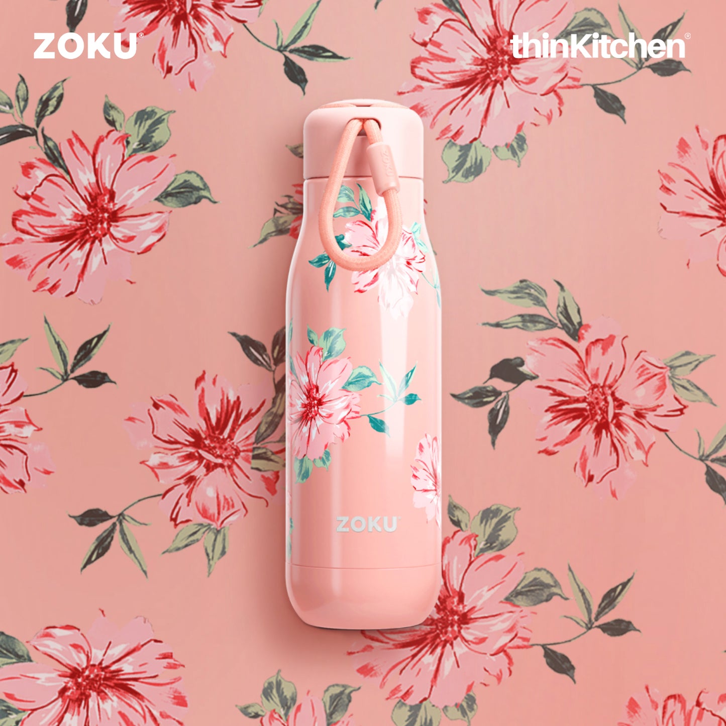 Zoku Rose Petal Pink Stainless Steel Bottle, 350ml