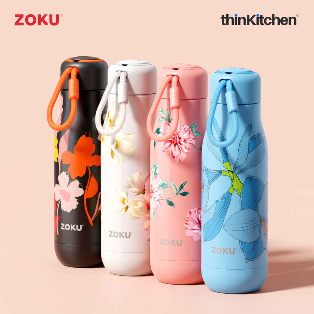 Zoku Premium 355ml Thermo Steel Insulated Kids Water Bottle for Hot & Cold Drinks, Sky Lily