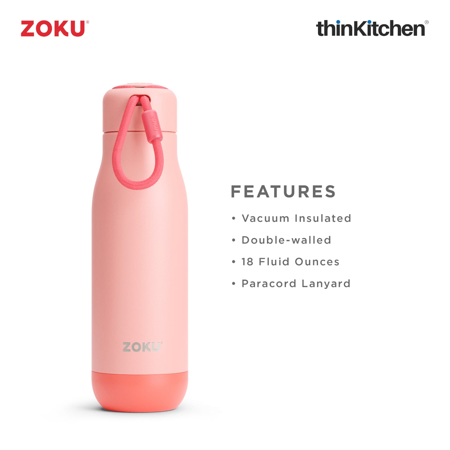 Zoku 18oz Coral Stainless Steel Bottle