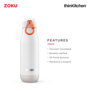 Zoku Stainless Steel Bottle, White, 500ml