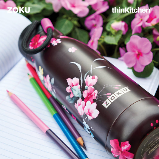 Zoku Vaccum Insulated Stainless Steel Leak Proof Water Bottle - 500ml, Midnight Floral