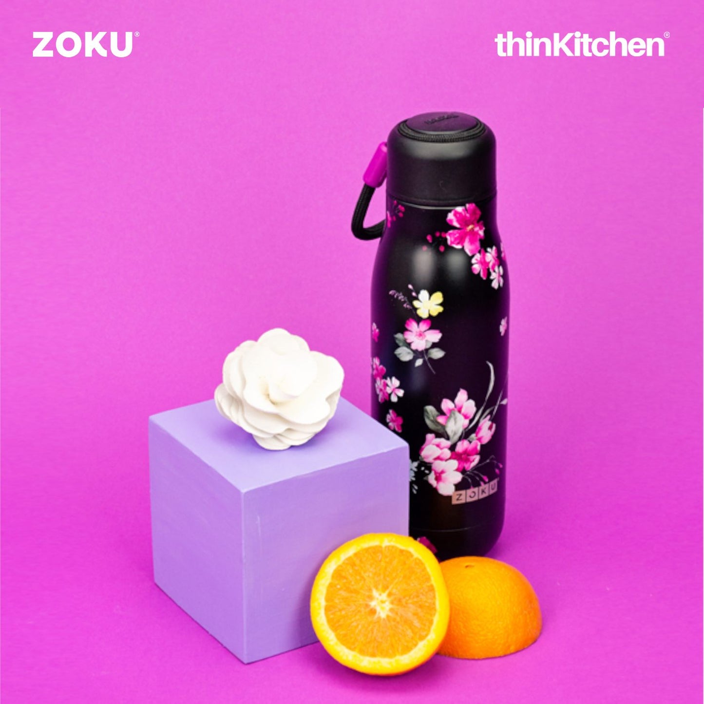 Zoku Midnight Floral Stainless Steel Bottle