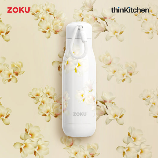Zoku Vintage Magnolia Design Stainless Steel Water Bottle, 500ml