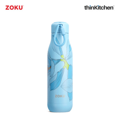 Zoku Stainless Steel Sky Lily Floral Bottle Blue 750ml