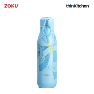 Zoku Stainless Steel Sky Lily Floral Bottle, Blue, 750ml