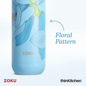Zoku Stainless Steel Sky Lily Floral Bottle, Blue, 750ml