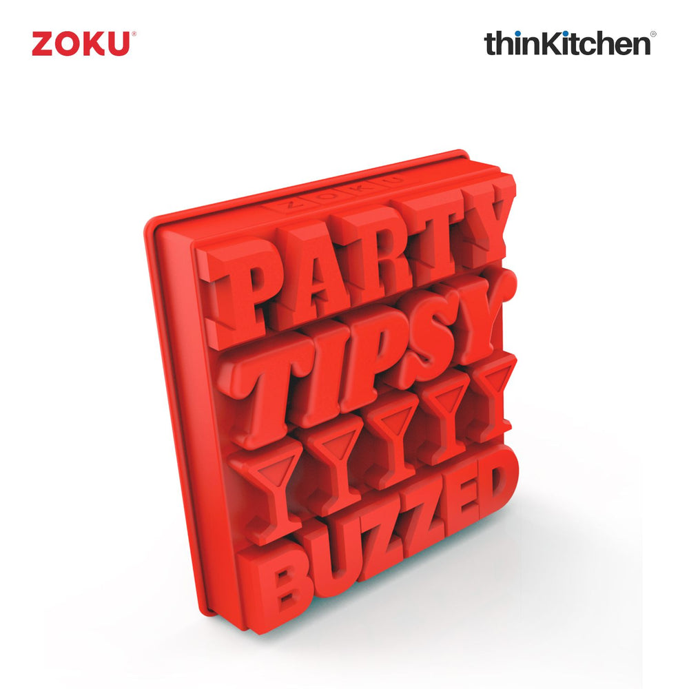 Zoku Premium "PARTY TIPSY BUZZED" Design Large Silicone Ice Mold, Red