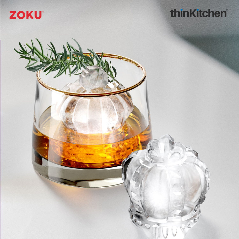 Zoku 2 Pcs Large Silicone Premium Ice Cube Molds for Whiskey, Cocktails and Party Drinks, Crown