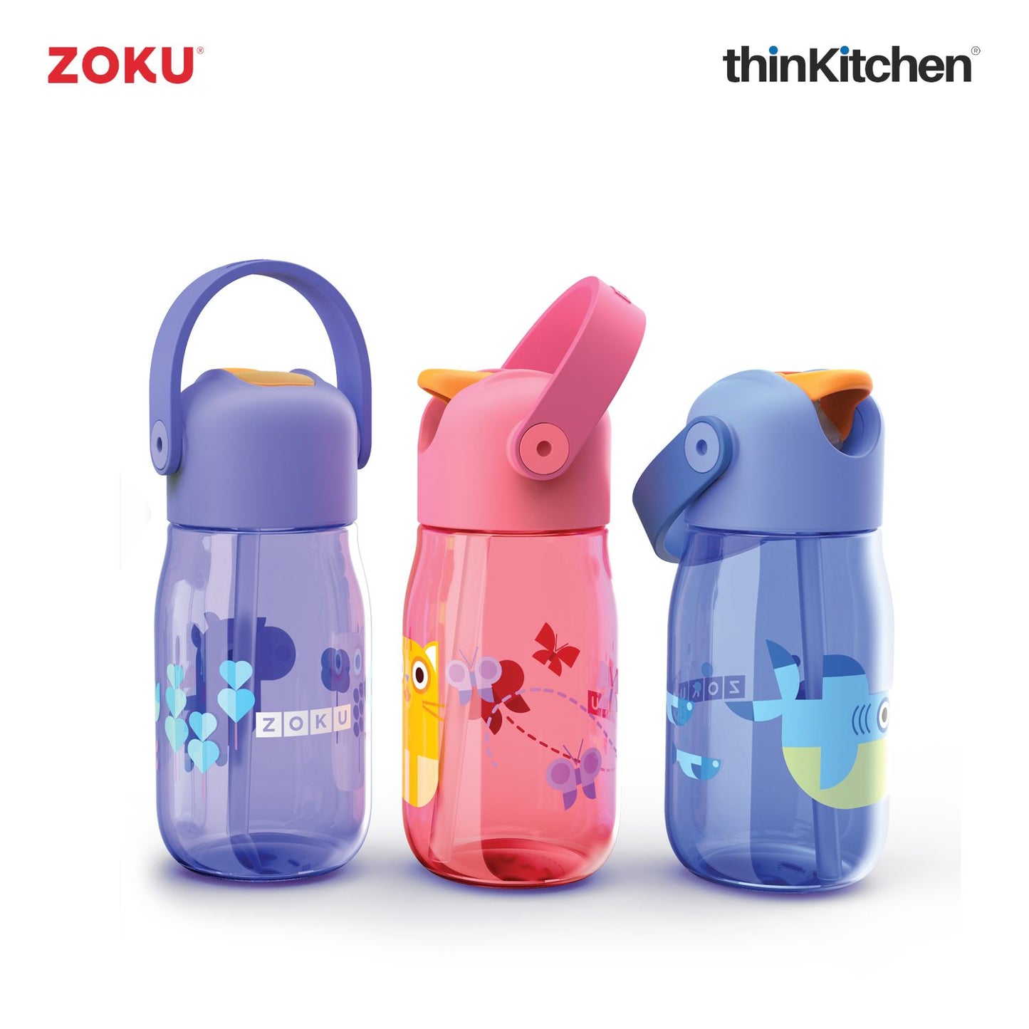 Zoku Kids Flip Straw Bottle, Blue, 415ml