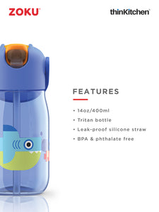 Zoku Kids Flip Straw Bottle, Blue, 415ml