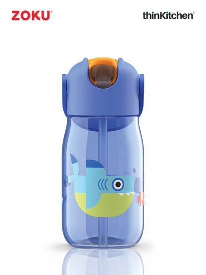 Zoku Blue Kids Flip Straw Bottle 1 Bottle, 1 Lid W/ Straw And Carrying Cord-14Oz/415 Ml