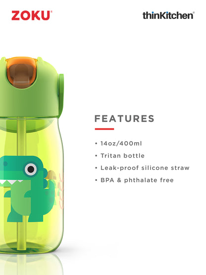 Zoku Kids Flip Straw Bottle Green