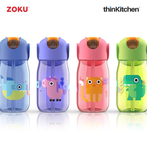 Zoku Kids Flip Straw Bottle, Pink, 415ml