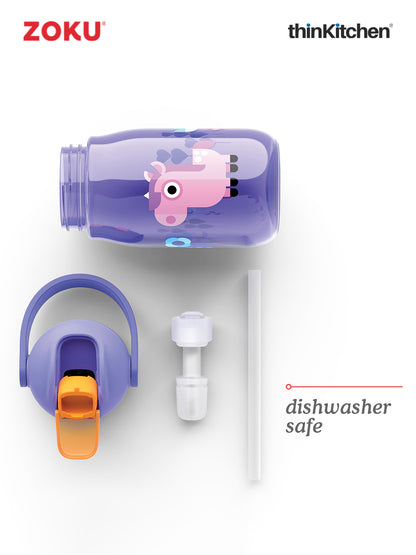 Zoku Purple Kids Flip Straw Bottle 1 Bottle, 1 Lid W/ Straw And Carrying Cord-14Oz/415 Ml