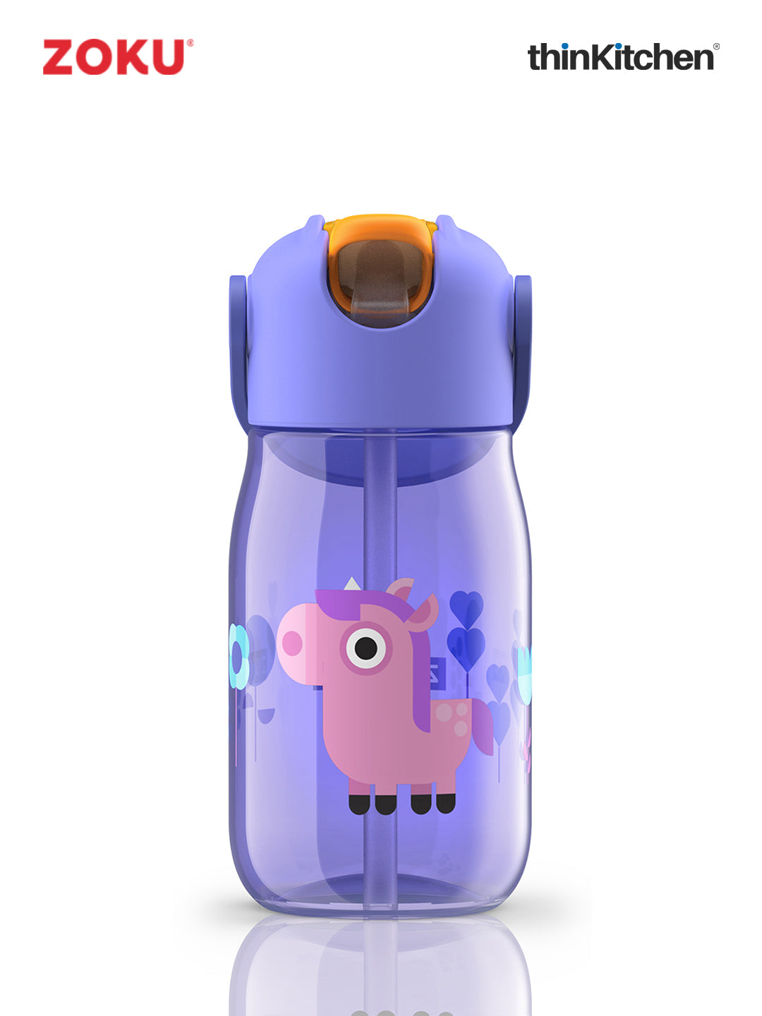 Zoku Purple Kids Flip Straw Bottle 1 Bottle, 1 Lid W/ Straw And Carrying Cord-14Oz/415 Ml