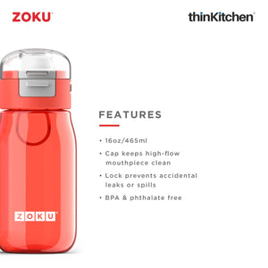 Zoku Flip Gulp Kids Bottle, Red, 475ml