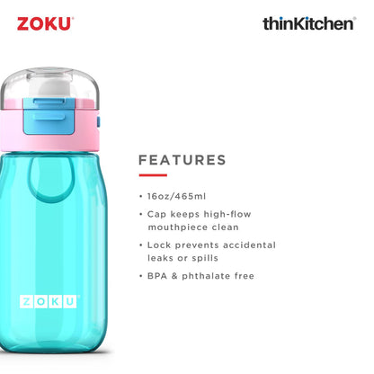 Zoku Flip Gulp Kids Bottle, Teal, 475ml