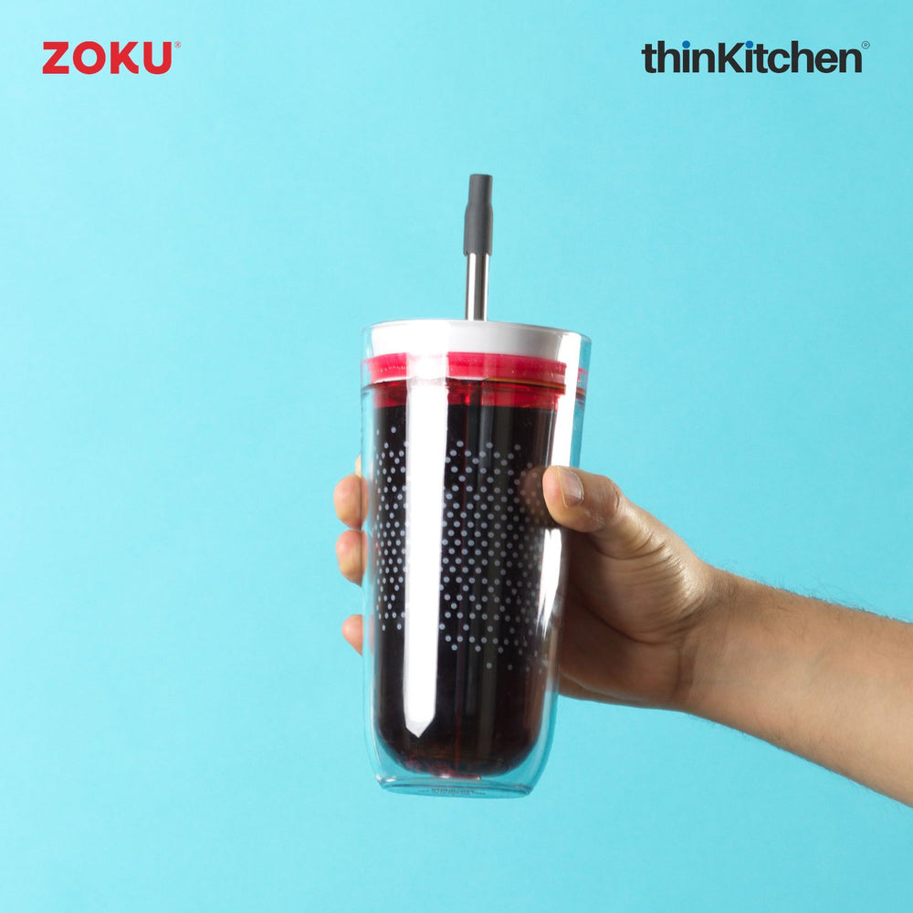 Zoku Reusable Collapsible Stainless Steel Pocket Straw for Water Bottles, Sippers, & Tumbler, GREY