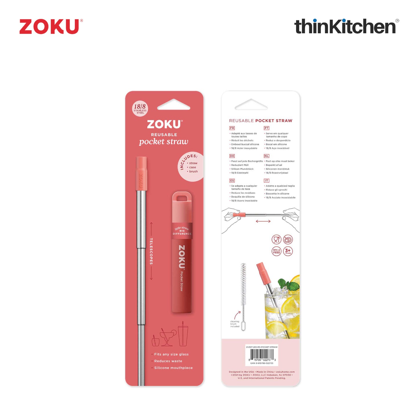 Zoku Red Two Tone Pocket Straw