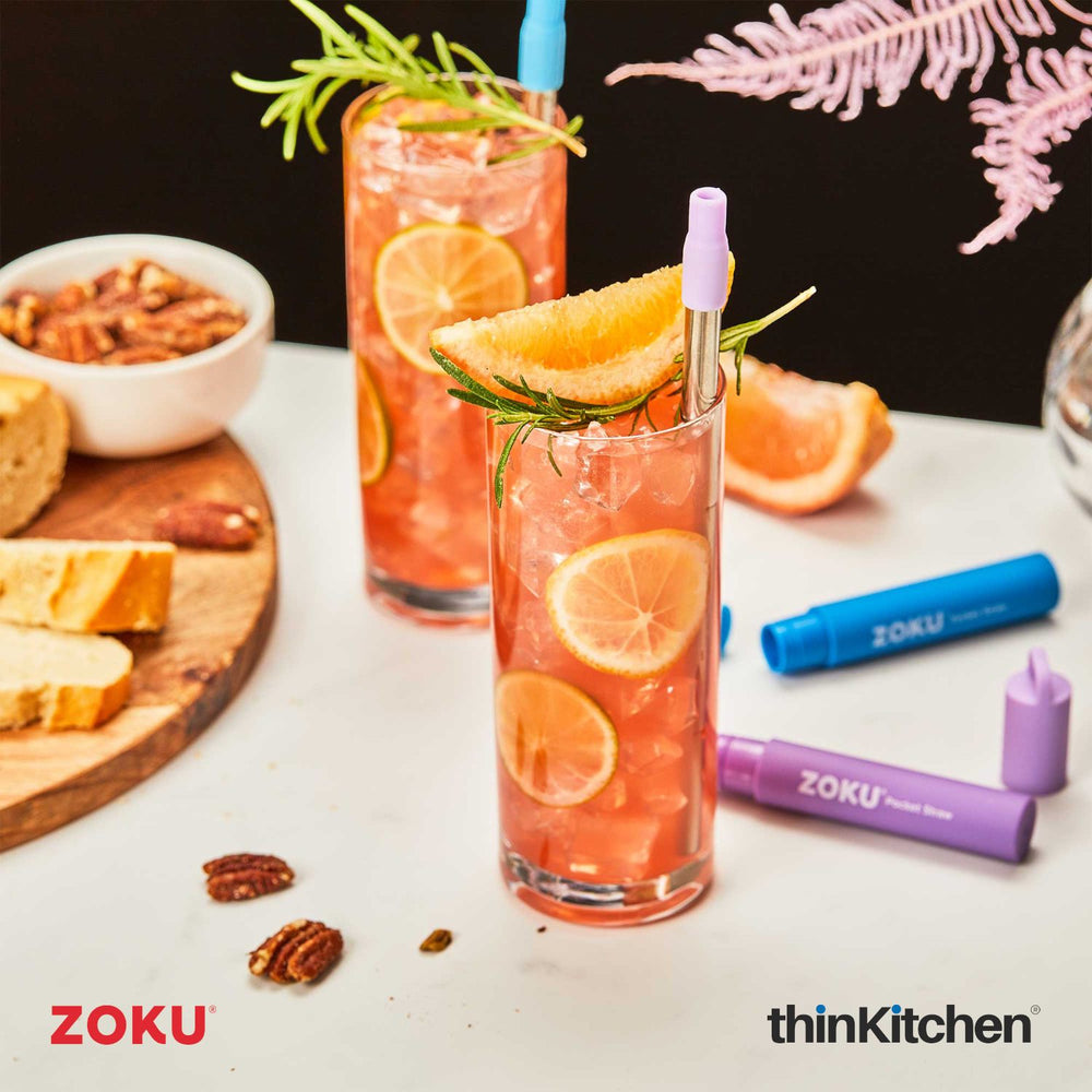 Zoku Reusable Collapsible Premium Stainless Steel Pocket Straw for Water Bottles, Sippers, & Tumbler, PURPLE