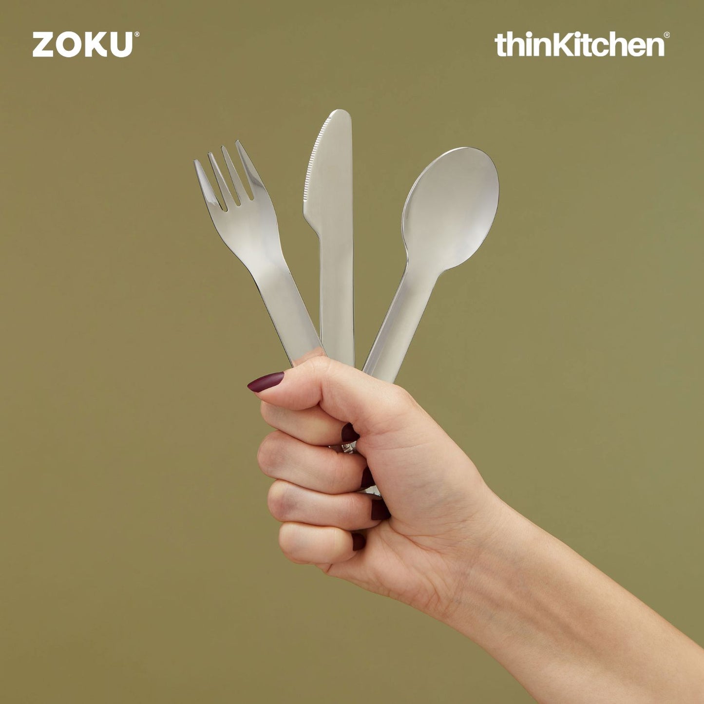Zoku Stainless Steel Kids Pocket Utensil Set Peach