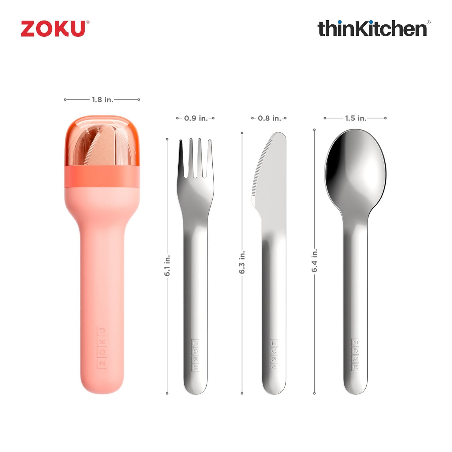 Zoku Stainless Steel Kids Pocket Utensil Set Peach