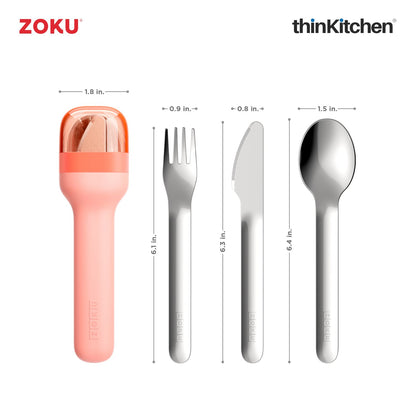 Zoku Stainless Steel Kids Pocket Utensil Set Peach