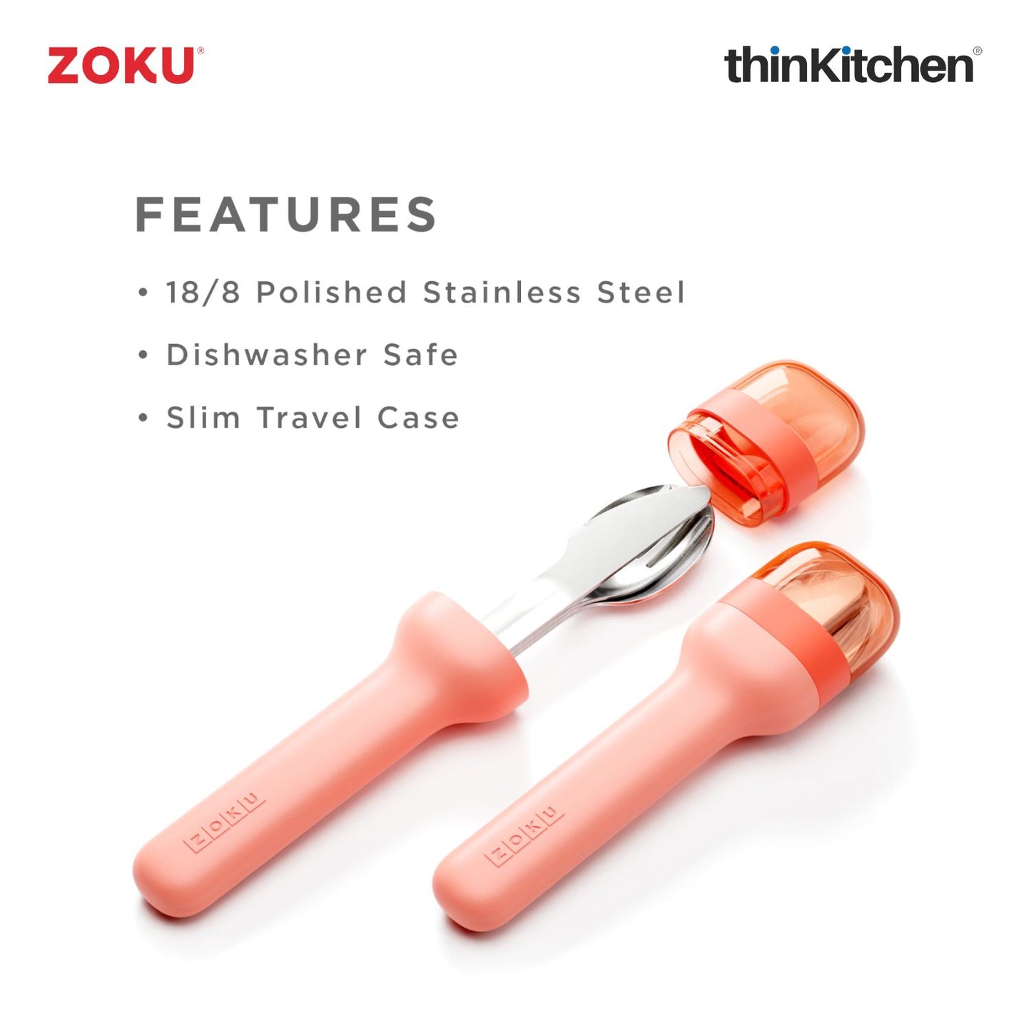 Zoku Stainless Steel Kids Pocket Utensil Set Peach