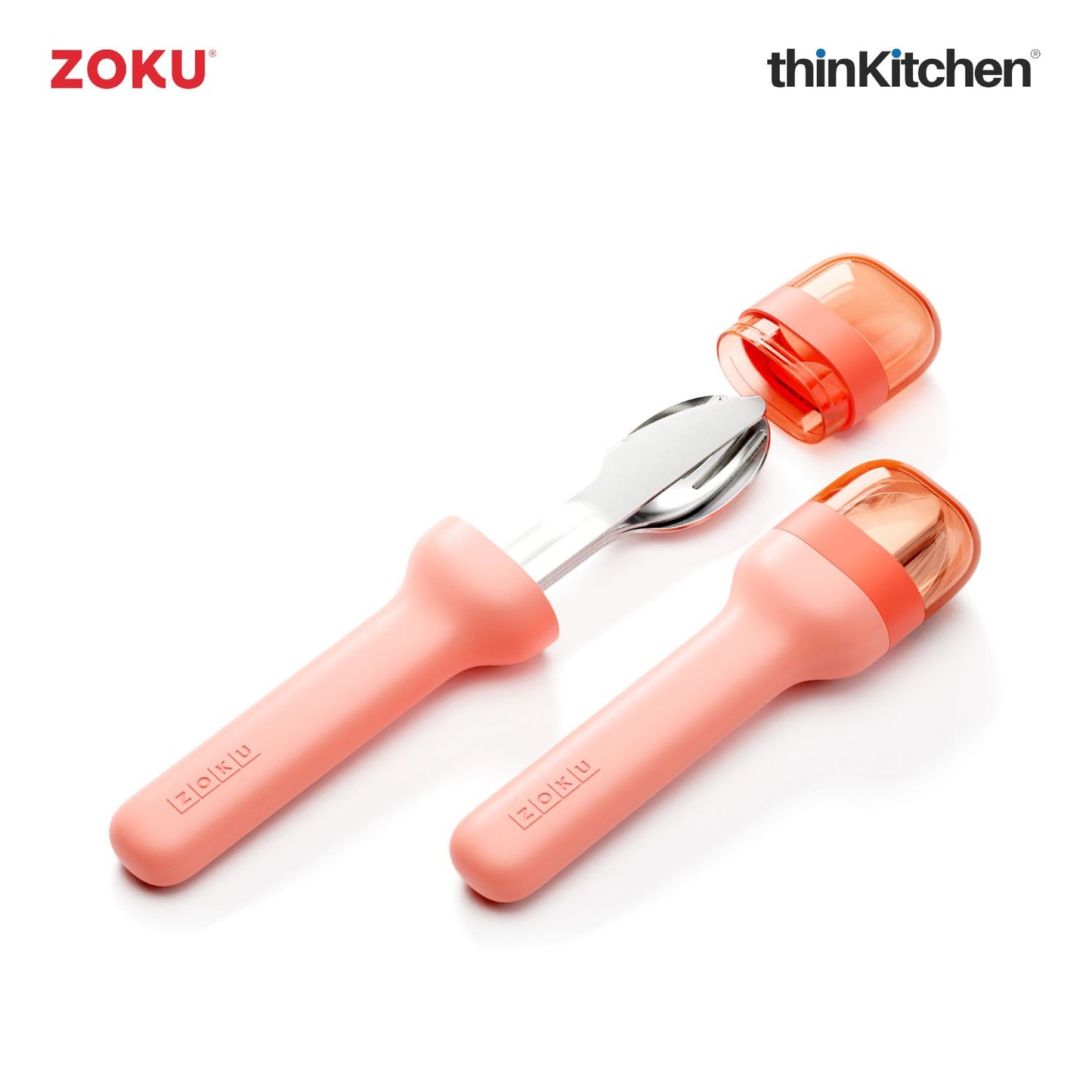 Zoku Stainless Steel Kids Pocket Utensil Set Peach