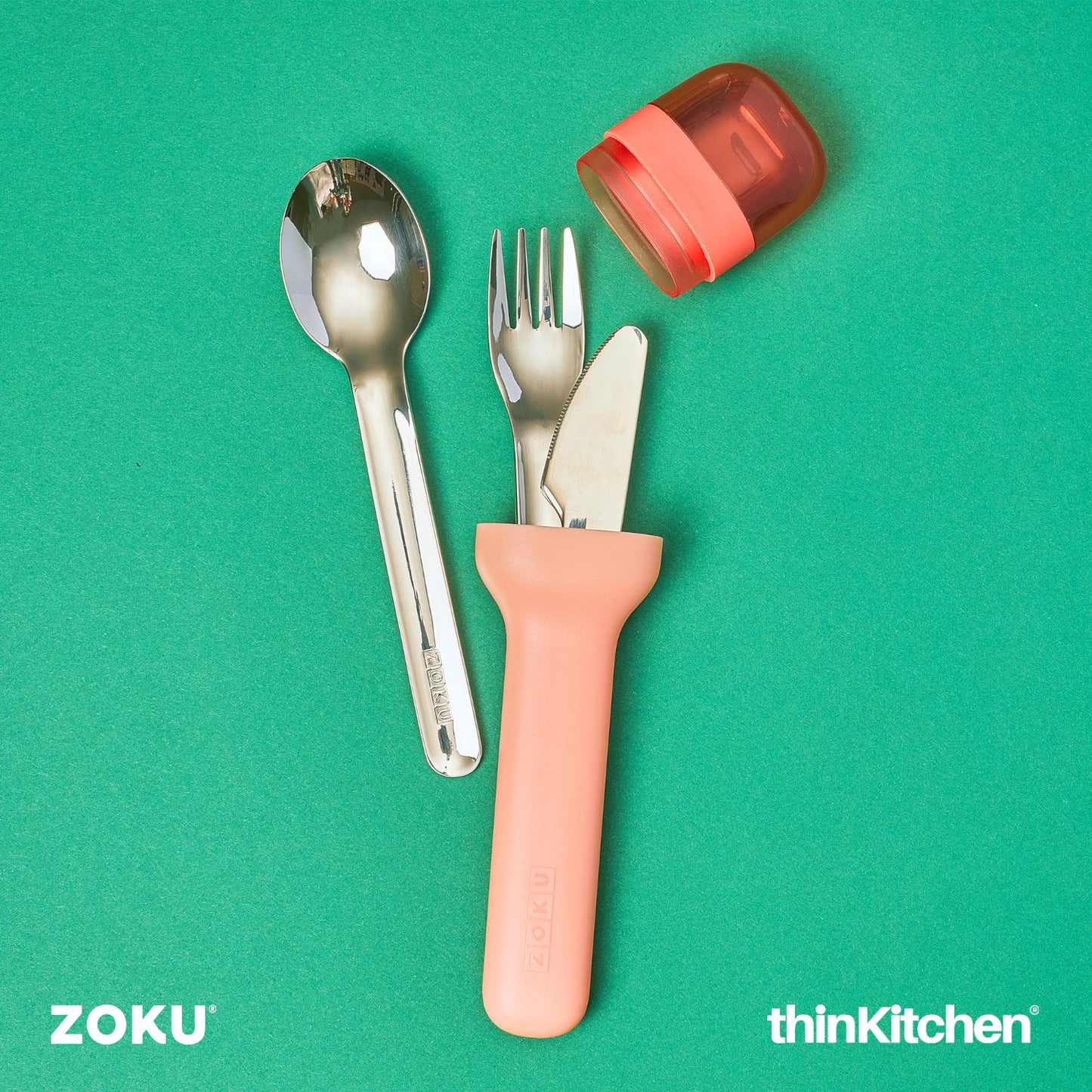 Zoku Stainless Steel Kids Pocket Utensil Set Peach