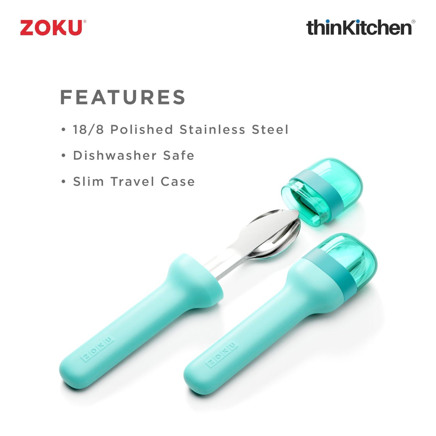 Zoku Stainless Steel Pocket Utensil Set - Teal