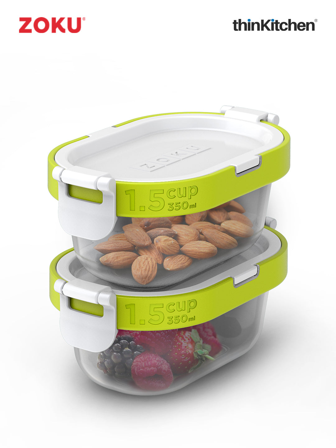 4-pcs Neat Stack Snack Set 2 X 1.5c Containers & Lids - – thinKitchen