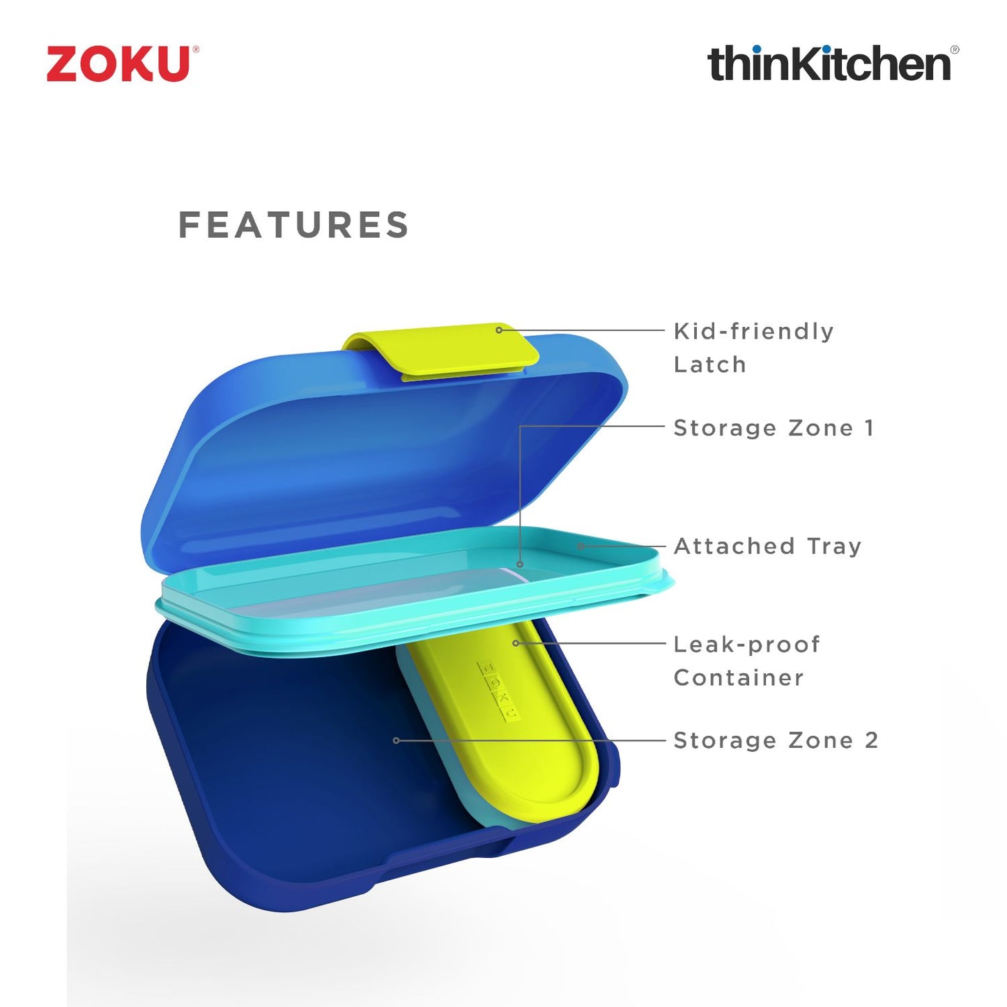 Zoku Neat Bento Jr Kids Lunch Box | Blue Kids Lunch Box