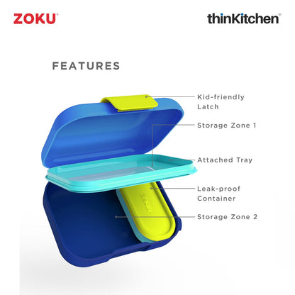 Zoku Neat Bento Jr Kids Lunch Box | Blue Kids Lunch Box