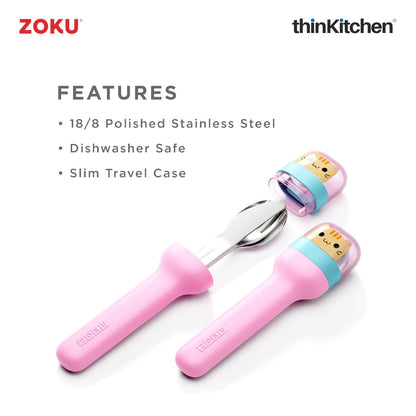 Zoku Stainless Steel Kids Pocket Utensil Set - Kitty