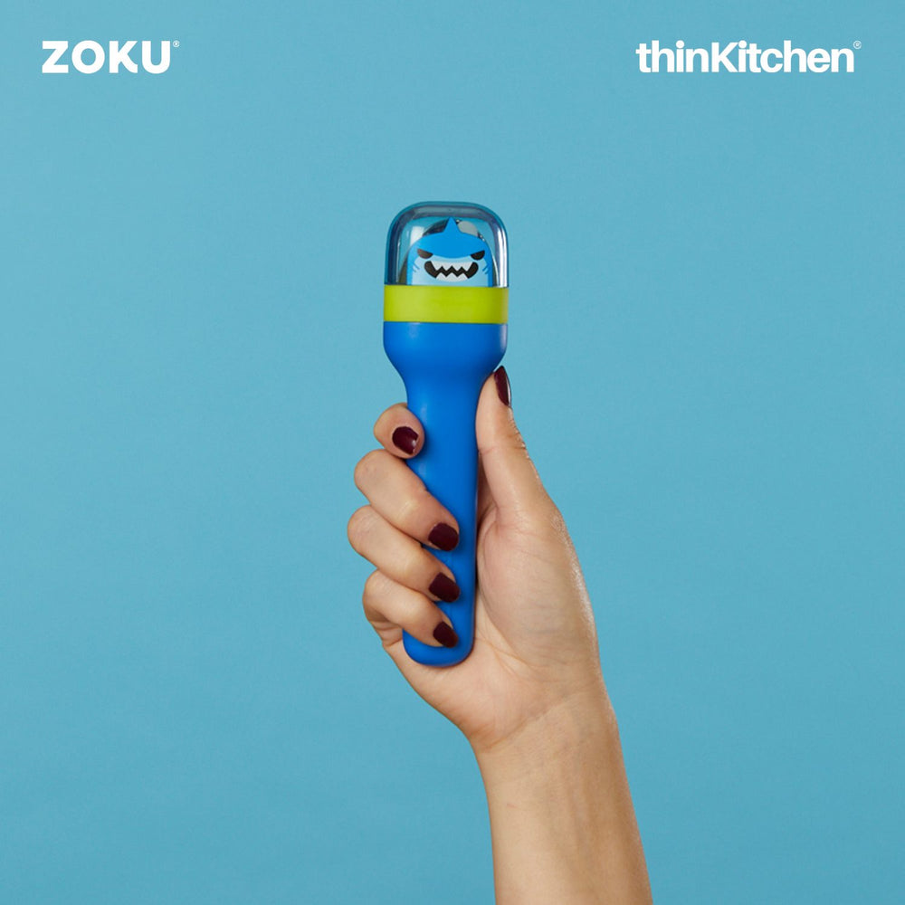 Zoku 3-Piece Kids Stainless Steel Pocket Utensil - Shark Blue | Fork, Knife, Spoon in Travel Case