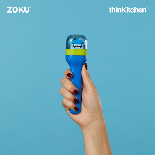 Zoku 3-Piece Kids Stainless Steel Pocket Utensil - Shark Blue | Fork, Knife, Spoon in Travel Case