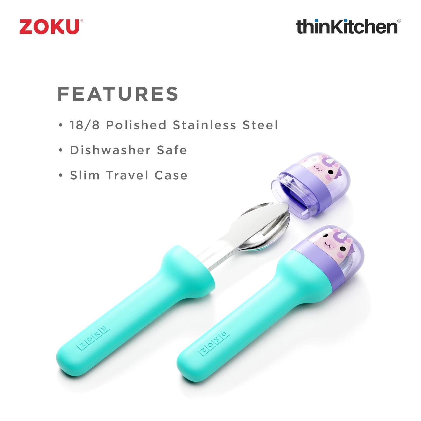 Zoku Stainless Steel Kids Pocket Utensil Set Unicorn